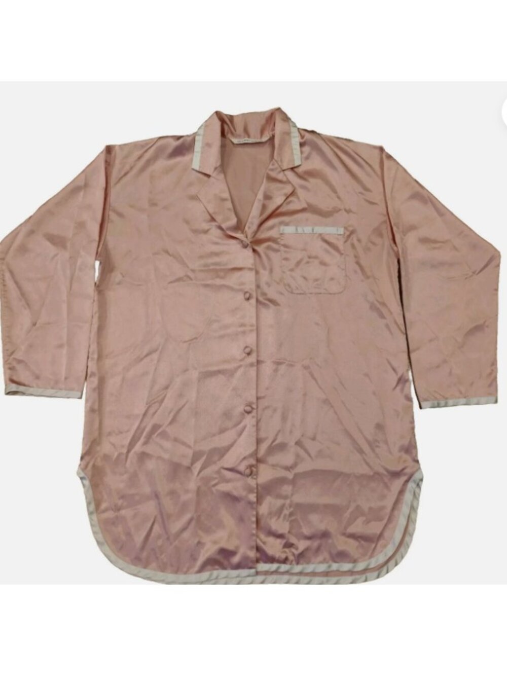 Y2K Victoria's Secret Satin Sleep Shirt Womens Large Pink Button Up Long Sleeve